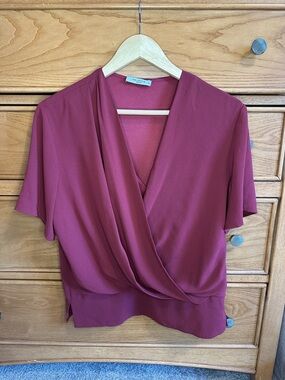MM LaFleur The Dani Top Burgundy Womens Large Flowy Workwear Timeless Capsule